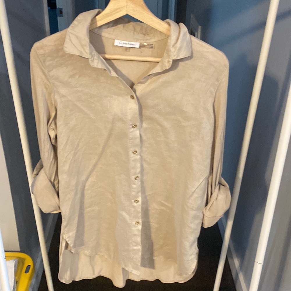 CK Linen Roll Sleeve Top